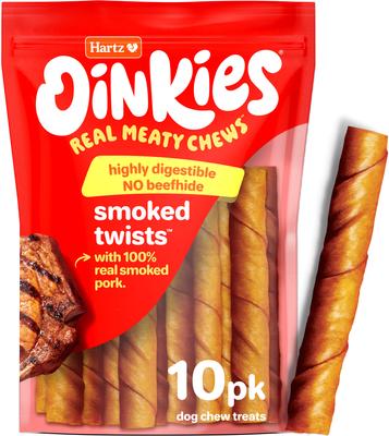 Oinkies Smoked Twists with 100% Real Smoked Pork Rawhide-Free Natural Dog Treats, 20 count