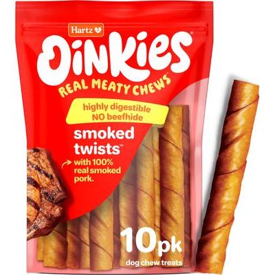 Oinkies Smoked Twists - Golosinas naturales para perros 100 % de cerdo ahumado real sin cuero crudo, 40 unidades