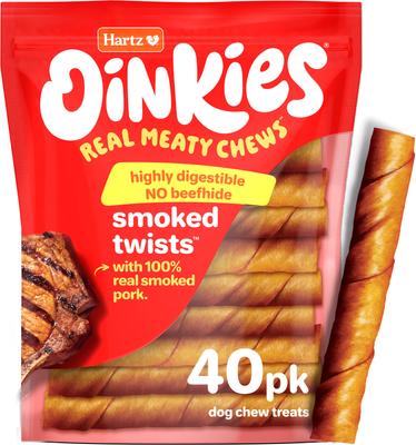 Oinkies Smoked Twists with 100% Real Smoked Pork Rawhide-Free Natural Dog Treats, 40 count