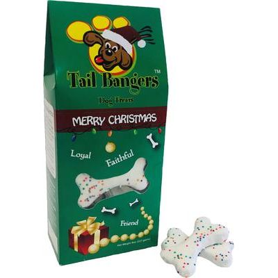 Golosinas para perros Merry Christmas Bone & Christmas Caddy con mantequilla de maní y miel crujiente, 2 unidades