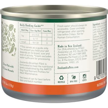 Alimento enlatado para perros adultos sin cereales Brushtail Pate, lata de 6 oz, caja de 24