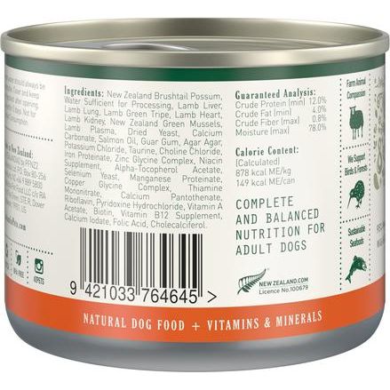 Alimento enlatado para perros adultos sin cereales Brushtail Pate, lata de 6 oz, caja de 24