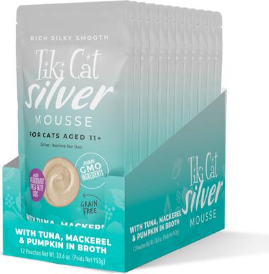 Silver Mousse Tuna, Mackerel & Pumpkin Grain-Free Pate in Broth Wet Cat Food, 2.8-oz pouch, case of 12