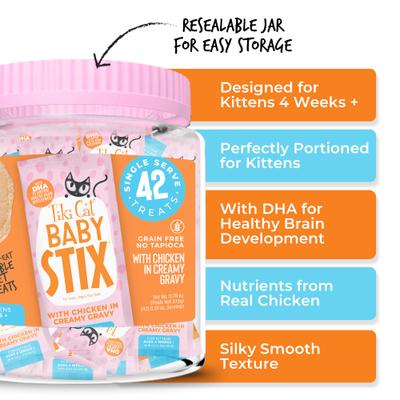 Premio para lamer Baby Stix Chicken In Creamy Gravy para gatitos, frasco de 340 g, 42