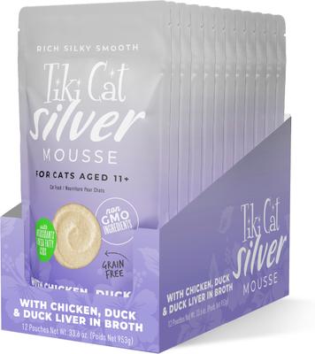 Silver Mousse Chicken, Duck & Duck Liver Grain-Free Pate in Broth Wet Cat Food, 2.8-oz pouch, case of 12