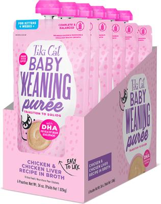 Baby Weaning Puree Chicken Grain-Free Pate Wet Cat Food, 6-oz pouch, case of 6