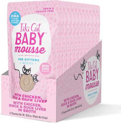 Baby Mousse Chicken, Duck & Duck Liver Grain-Free Wet Kitten Food, 2.4-oz pouch, case of 12