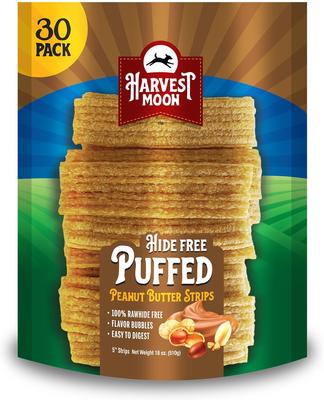 Hide Free 5-inch Peanut Butter Puffed Strips Dog Hard Chew Treats, 30 count