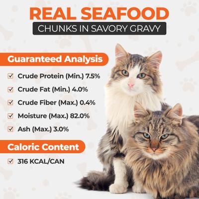 Chef Scoochies Recipe with Real Seafood Chunks in Savory Gravy Wet Cat Food, 14-oz can, case of 12