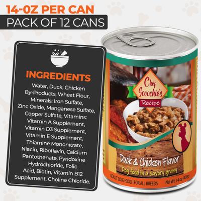 Chef Scoochies Recipe with Real Duck & Chicken in Savory Gravy Wet Dog Food, 14-oz can, case of 12