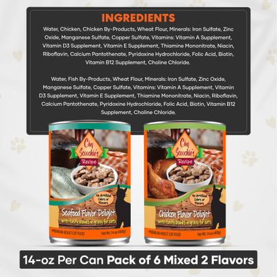 Chef Scoochies Recipe Variety Pack with Real Chicken & Seafood in Savory Gravy Wet Cat Food, 14-oz can, case of 6