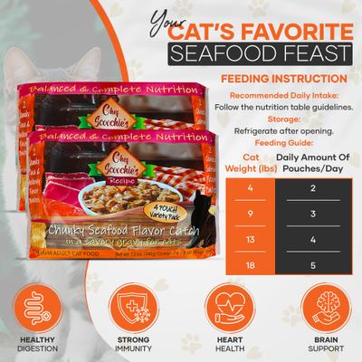 Chef Scoochies Recipe Variety Pack with Real Chunky Seafood in Savory Gravy Wet Cat Food, 12-oz pouch, case of 12