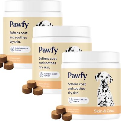Suplemento masticable para la piel y el pelaje de perros con sabor a pavo y tocino, 30 unidades