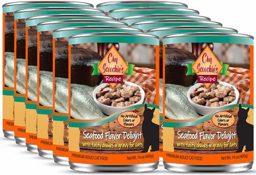 Chef Scoochies Recipe with Real Seafood Chunks in Savory Gravy Wet Cat Food, 14-oz can, case of 12
