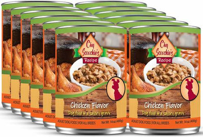 Comida húmeda para perros Chef Scoochies con pollo real en salsa sabrosa, lata de 14 oz, caja de 12