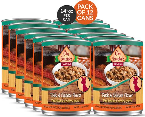 Chef Scoochies Recipe with Real Duck & Chicken in Savory Gravy Wet Dog Food, 14-oz can, case of 12
