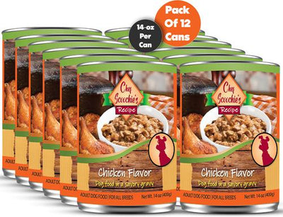 Comida húmeda para perros Chef Scoochies con pollo real en salsa sabrosa, lata de 14 oz, caja de 12