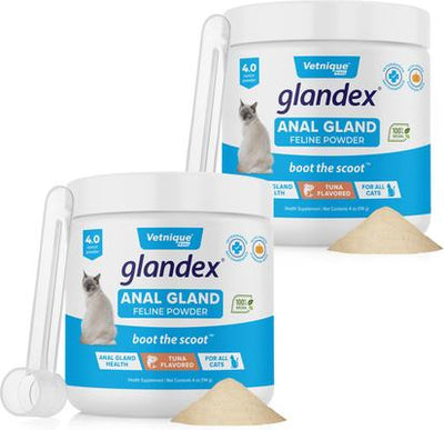 Glandex Feline Anal Gland Support Probiótico y Digestión Suplemento en polvo con sabor a atún para gatos, 2 unidades