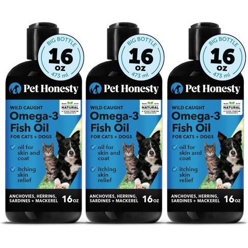 Aceite de pescado Omega-3 de captura silvestre, suplemento líquido para la salud de la piel y el pelaje de perros y gatos, botella de 16 onzas líquidas