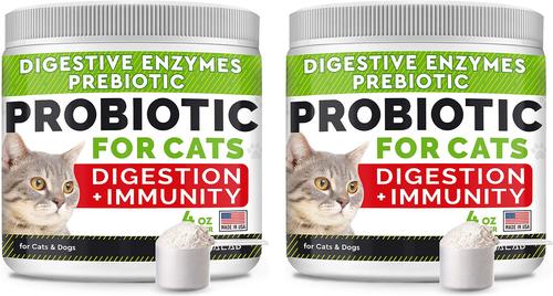 Cat Probiotic Powder & Probiotics with Diarrhea Fiber & Digestive Support Supplement for Cats, 2 count