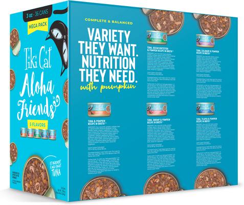 Aloha Friends Tuna Favorites Mega Variety Pack Grain-Free Flaked Wet Cat Food, 3-oz can, case of 36
