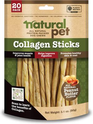 Collagen Twists Stix - Golosinas masticables naturales para perros, 20 unidades
