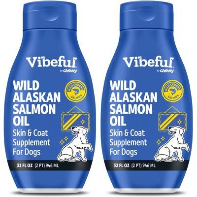 Suplemento líquido para piel y pelaje de perros y gatos con aceite de salmón salvaje de Alaska, botella de 32 onzas líquidas, paquete de 2