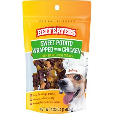 Golosinas de pollo con cecina y boniato para perros, bolsa de 4.25 oz