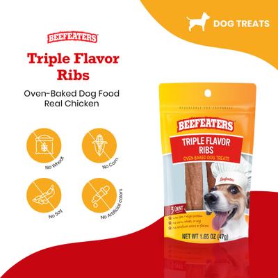 Golosinas para perros con triple sabor, costillas, 1.65 oz, caja de 12