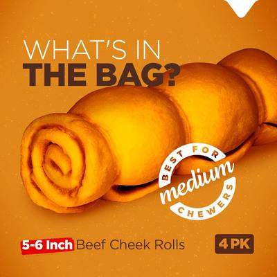 5 to 6-inch Cheek Roll Peanut Butter Flavor Dog Chews, 4 count
