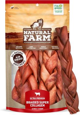 12-inch Braided Super Collagen Dog Chew Treats, 5 count