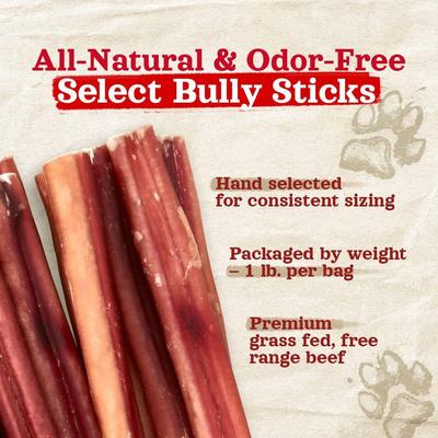 12-inch Select Bully Sticks Dog Treats, 1-lb bag