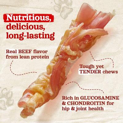 9 to 12-inch Beef Tendon Dog Chews, 12 count