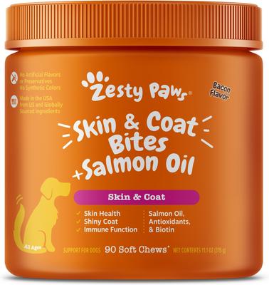 Skin & Coat Bites Bacon Flavored Soft Chews Salmon Oil Supplement for Dogs, 90 count