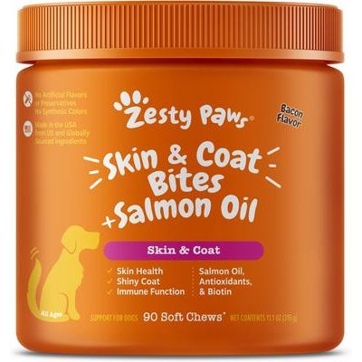 Skin and Coat Bites Salmon Oil, Suplemento de Aceite de Salmón, Perros. 90 chews