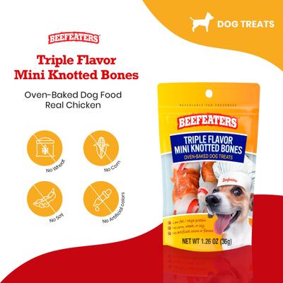 Triple Flavor Mini Knotted Bone Jerky Dog Treat, 1.26-oz, case of 12