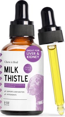 Tintura de cardo mariano con aceite de moringa y aceite de salmón, suplemento líquido para la salud renal y hepática de perros, botella de 56 ml