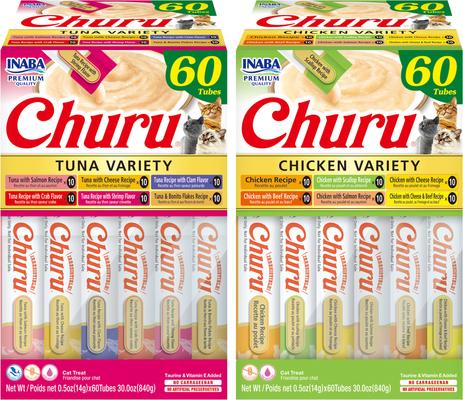 Bundle: Inaba Churu Tuna Creamy Puree + Chicken Variety Pack Lickable Cat Treats
