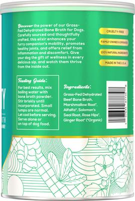 Mobility Grass-Fed Beef Bone Broth Powdered Dog Food Topper, 7-oz jar