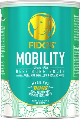 Mobility - Caldo de hueso de res alimentado con pasto en polvo para alimento para perros, frasco de 7 oz