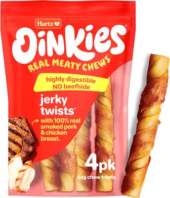 Oinkies Sizzling Twists with 100% Real Smoked Pork Bacon Flavored Rawhide-Free Natural Dog Treats, 8 count