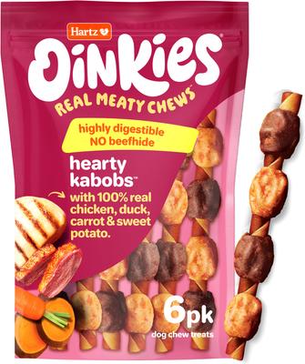 Oinkies Hearty Kabobs with 100% Real Chicken & Duck Carrot & Sweet Potato Rawhide-Free Natural Dog Treats, 36 count