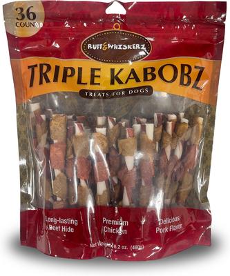 Triple Kabobz - Golosinas de cuero crudo para perros, 36 unidades