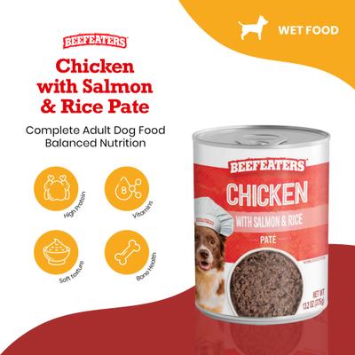 Chicken with Salmon & Rice Pate Wet Dog Food, 13.2-oz can, case of 12