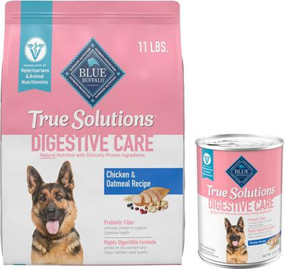 Paquete: alimento seco Blue Buffalo True Solutions Blissful Belly Digestive Care Formula, bolsa de 11 lb + alimento húmedo para perros Digestive Care Formula