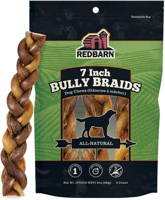 Premium 7" Braided Bully Sticks Dog Treats, 3 count