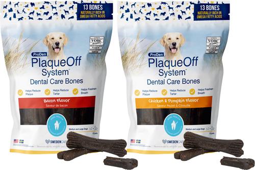 Bundle: ProDen PlaqueOff System Natural Bacon Flavored + Chicken & Pumpkin Flavored Dental Bone Dog Treats