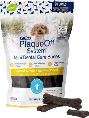 Plaque Off System Mini Dental Care Bones Peanut Butter & Banana Flavor Dental Chews for X-Small & Small Dogs, 12-oz bag