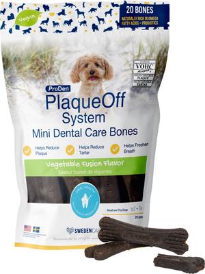 PlaqueOff System Vegetable Fusion Flavored Mini Dental Bone Dog Treats, 20 count