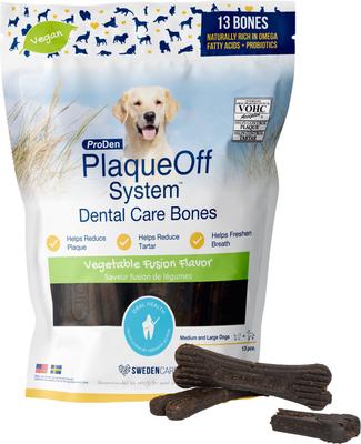 Golosinas dentales para perros PlaqueOff System Vegetable Fusion con sabor a hueso, 13 unidades